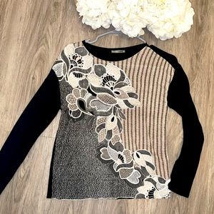 Zara Collection Textured Floral Long Sleeve Black Small